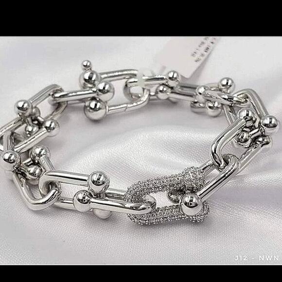 Sterling Silver U Link Zircon Bracelet Unisex Horse Shoe - Picture 4 of 6